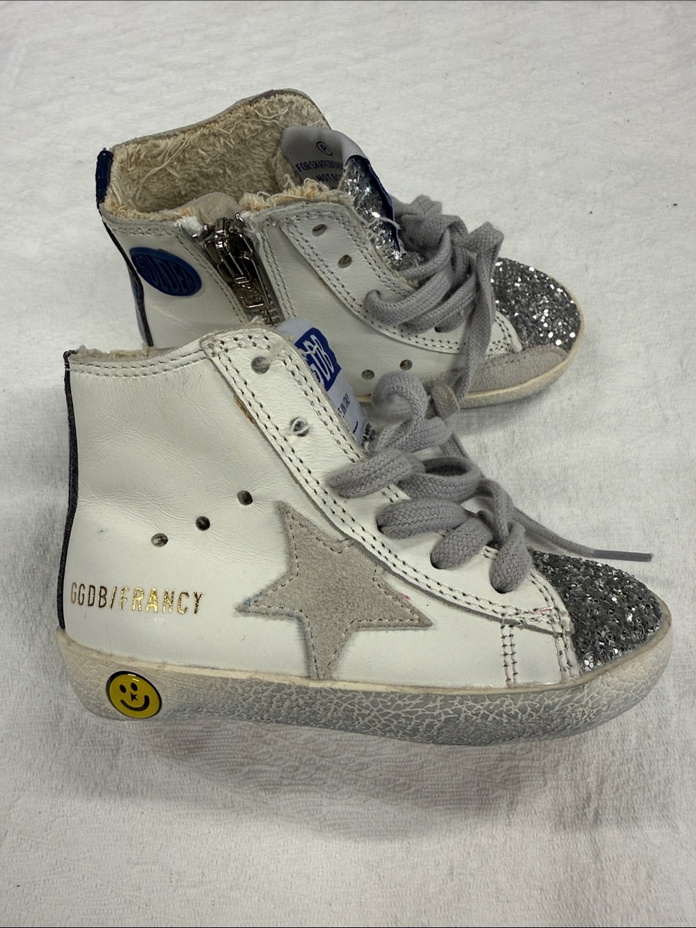 Golden Goose Kids High-Top Sneakers White with Silver Glitter Toe